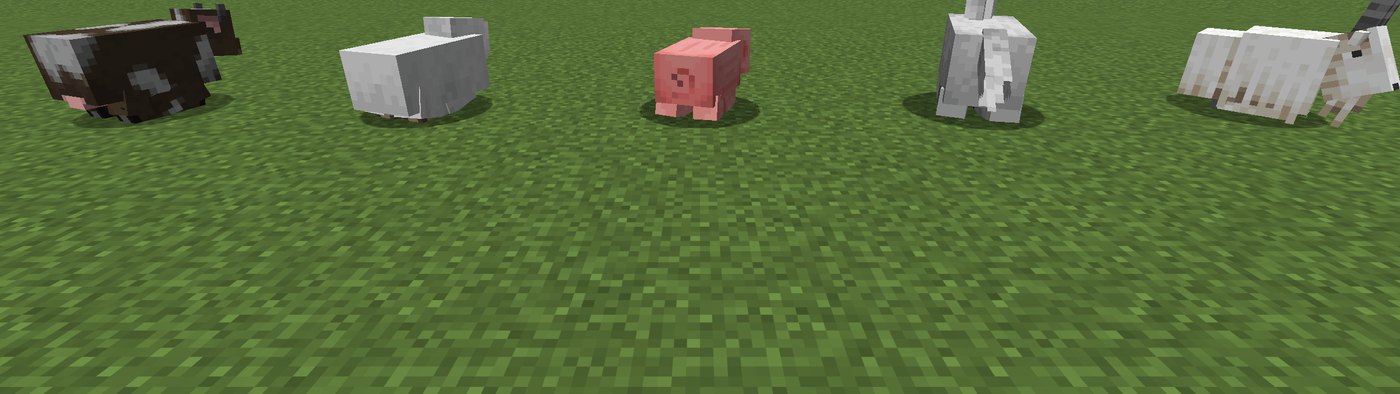 Cows, sheep, pigs, a horse and a goat lying down