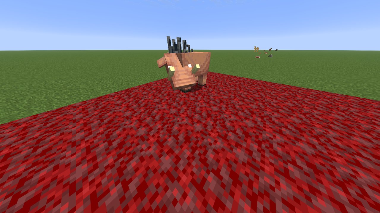 A hoglin rooting in crimson nylium.